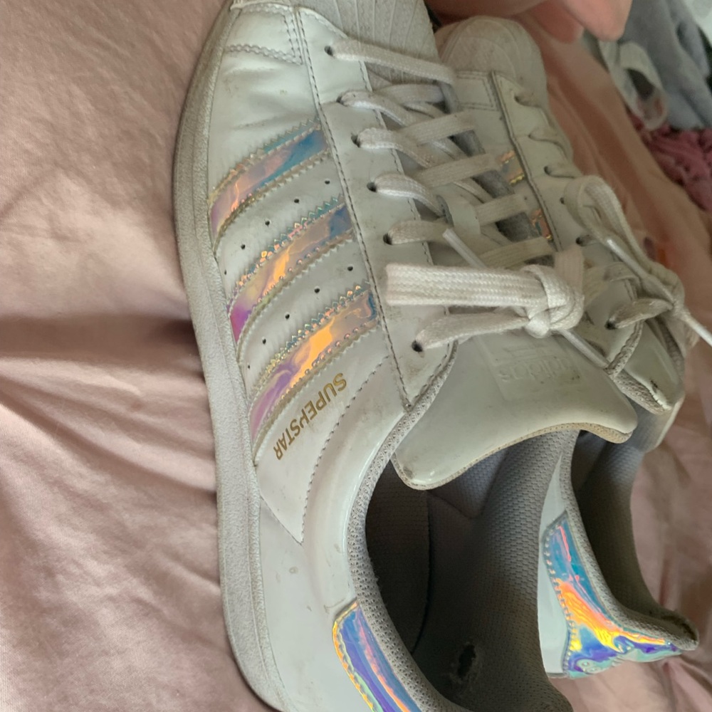 Holographic rainbow adidas superstars